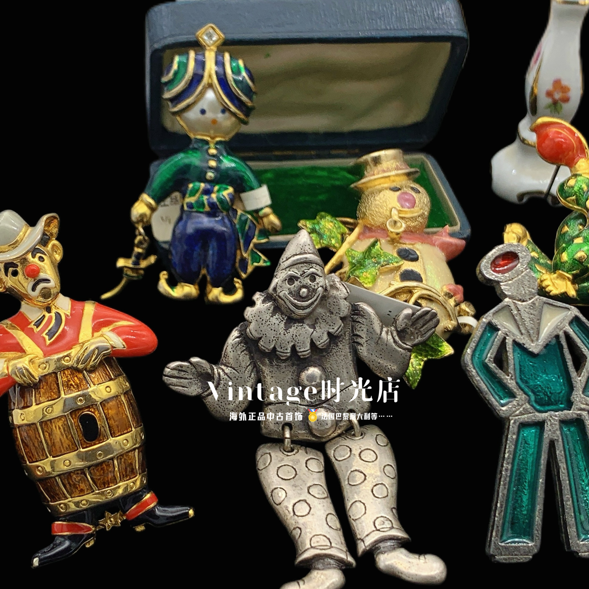 中古饰品Vintage小丑图案可爱童趣胸针重工珐琅釉胸针