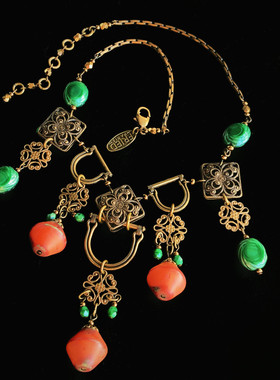 复古法国FRIED Paris琉璃项链vintage古董珠宝古铜色首饰