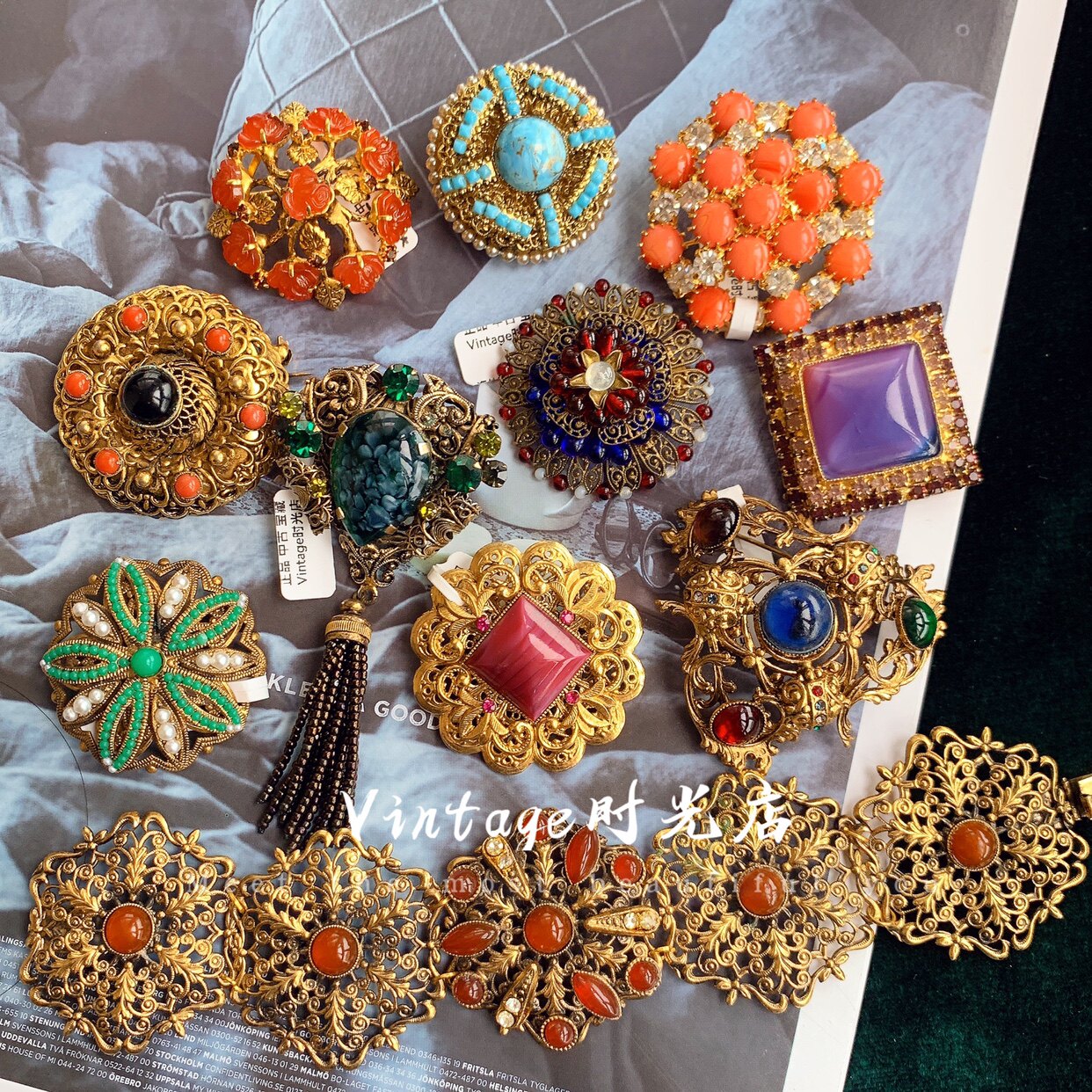 胸针法国胸花中古琉璃