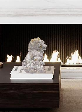 新中式装饰品摆件客厅玄关摆设样板房醒狮透明雕塑工艺品酒店软装