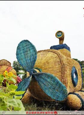 稻草艺术节农耕文化园稻草人定制仿真动物兔子造型草雕丰收节展览