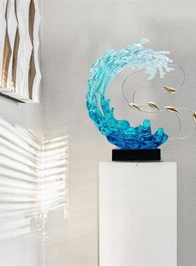 新中式海浪创意雕塑摆件客厅茶室样板间售楼处透明树脂雕塑摆件