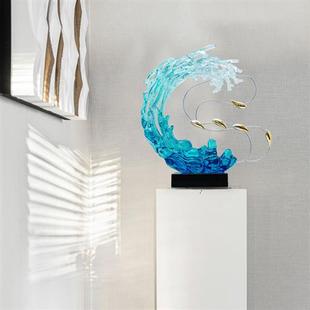 新中式海浪创意雕塑摆件客厅茶室样板间售楼处透明树脂雕塑摆件