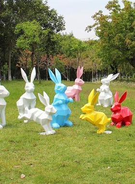 玻璃钢几何抽象切面卡通兔子雕塑户外园林景观小区地产装饰摆件大