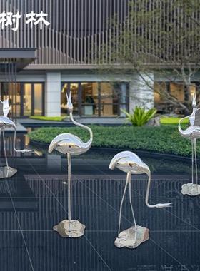 镜面不锈钢仙鹤雕塑火烈鸟落地大摆件户外售楼部园林景观小品装饰