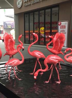 花园玻璃钢仿真动物火烈鸟雕塑园林景观婚庆拍摄道具橱窗装饰摆件