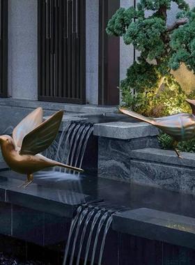 户外不锈钢仿铜小鸟鸽子雕塑售楼部庭院水池水景动物装饰美陈摆件