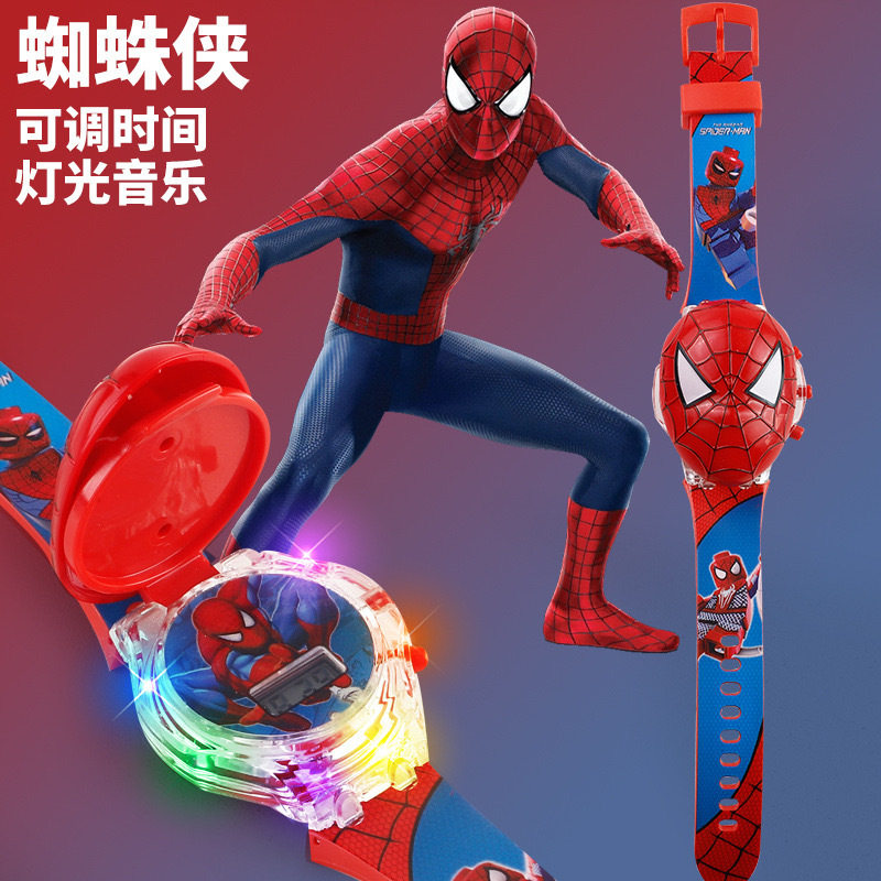 卡通漫威蜘蛛侠儿童手表可爱小学生幼儿园发光音乐手表玩具电子表