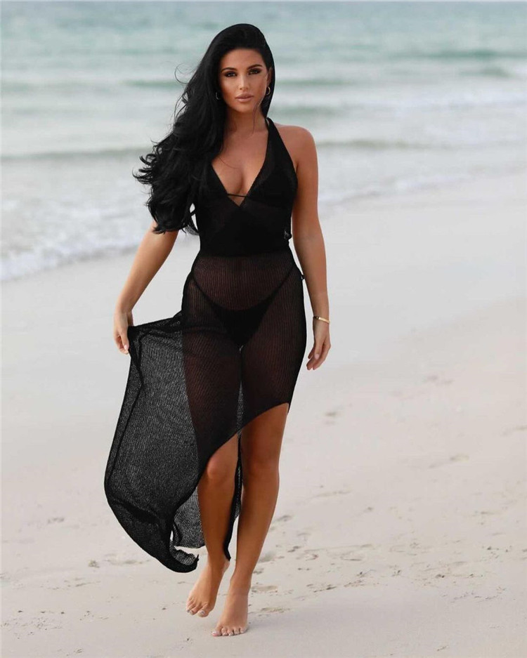 very beautiful beach long skirt dress 沙滩V领露背透视连衣裙