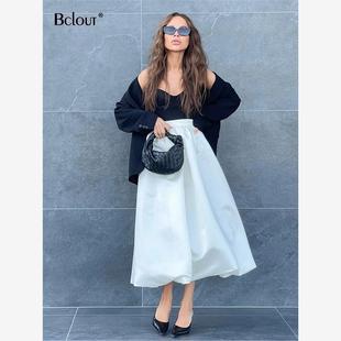 Long White Skirts Women High Waist Black Loose Party Skirt
