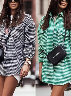 Autumn winter casual fashion long sleeves plaid women shirt