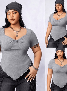 Women's plus size blouse t-shirt Irregular summer tops大码衣