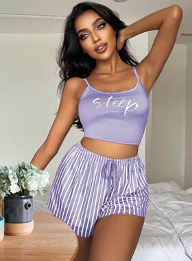 Sexy suspenders pajama set Women性感睡衣女吊带家居服套装短裤