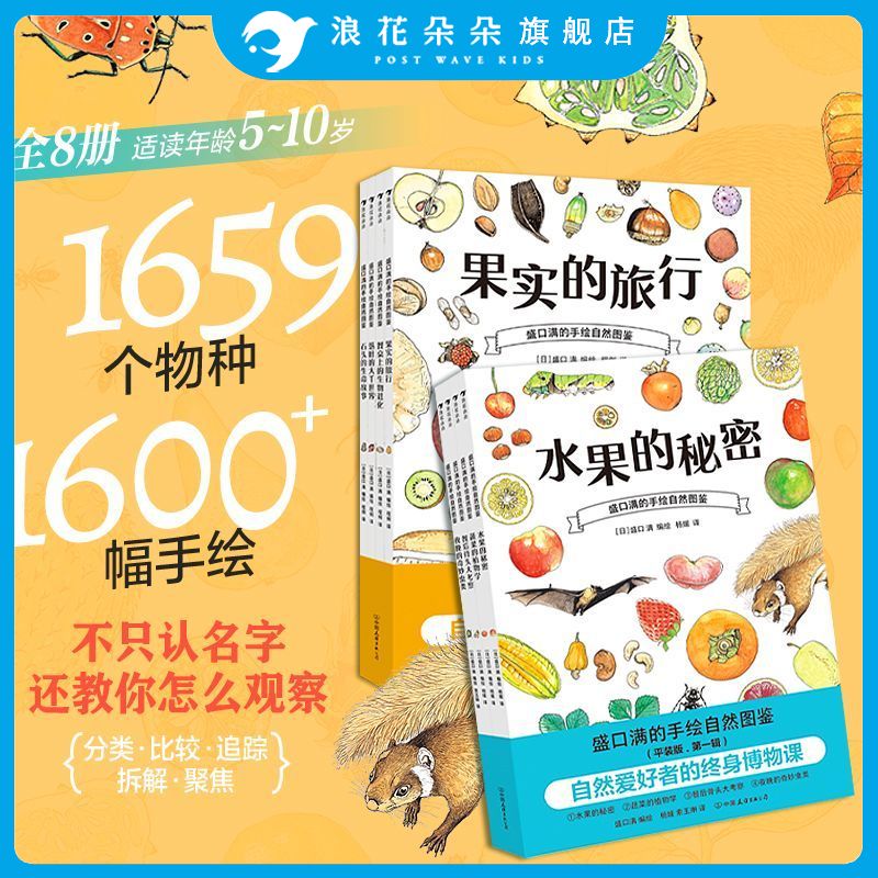 浪花朵朵正版 盛口满的手绘自然图鉴系列 平装版 儿童自然启蒙课 植物昆虫科普百科绘本