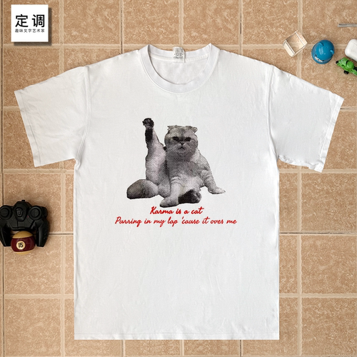 Karma is a cat霉霉Olivia猫咪taylor swift短袖T恤纯棉衣服周边