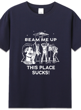 罗宾飞碟BEAM ME UP怪奇物语第五季藏青色短袖T恤男女周边衣服潮