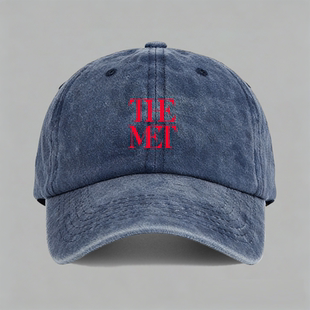 纽约大都会艺术博物馆logo趣味印字欧美棉棒球帽子水洗鸭舌帽软顶
