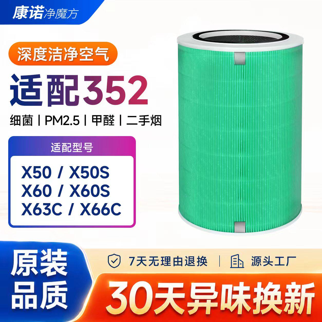 适配352空气净化器滤芯x50/x60/x50s/x63pet/x63c/x66c过滤网