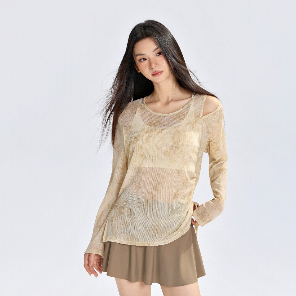 新款米色高级感韩系泳衣女分体裙式三件套罩衫简约气质显瘦泡温泉