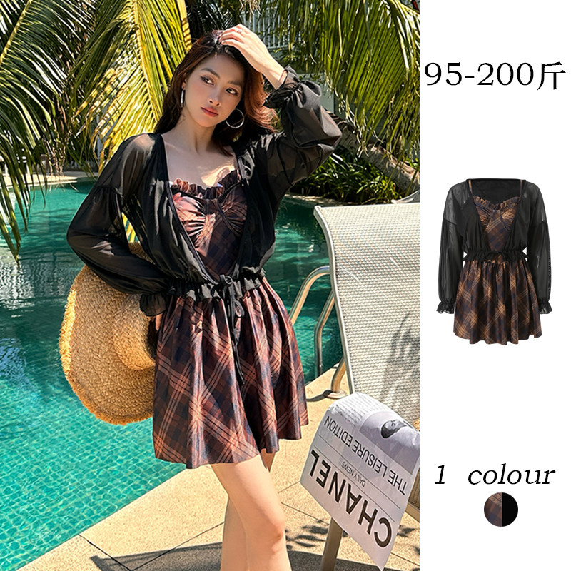 韩版泳衣女微胖遮肉显瘦大码胖妹妹小众复古遮肚泡温泉带罩衫成人