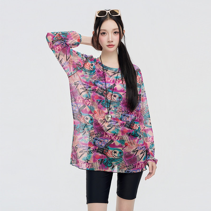 2026新款泳衣女大码胖mm分体三件套长袖宽松成人遮肚子显瘦五分裤