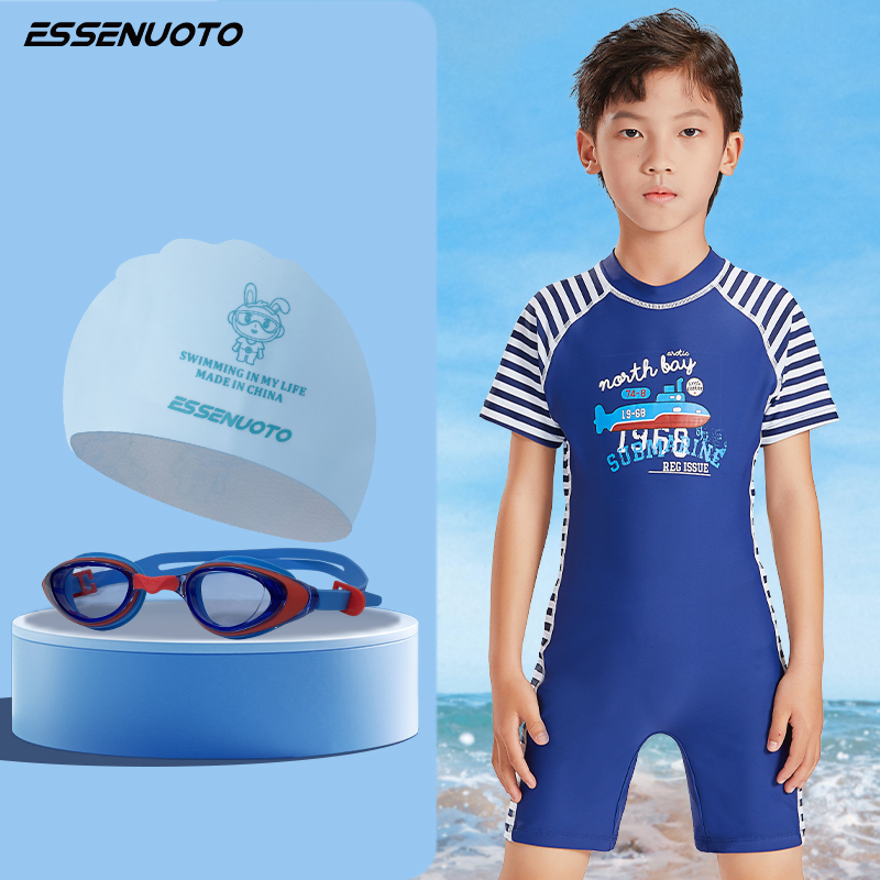 儿童泳衣2025夏季新款专业训练中大童连体游泳衣学生男孩泳装沙滩