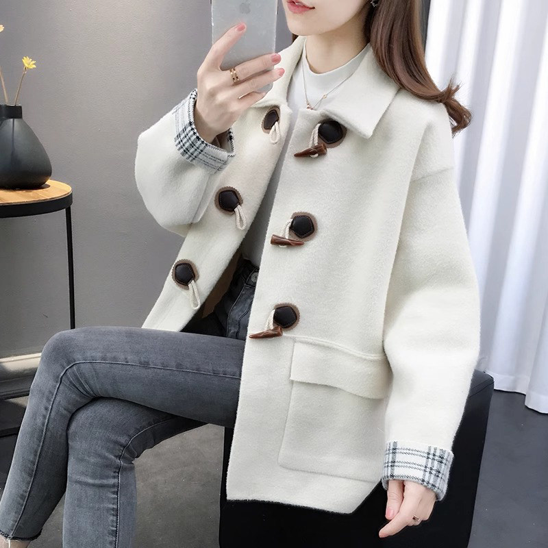 双面毛呢外套女新款2026秋冬小个子韩版气质白色宽松开衫呢子上衣