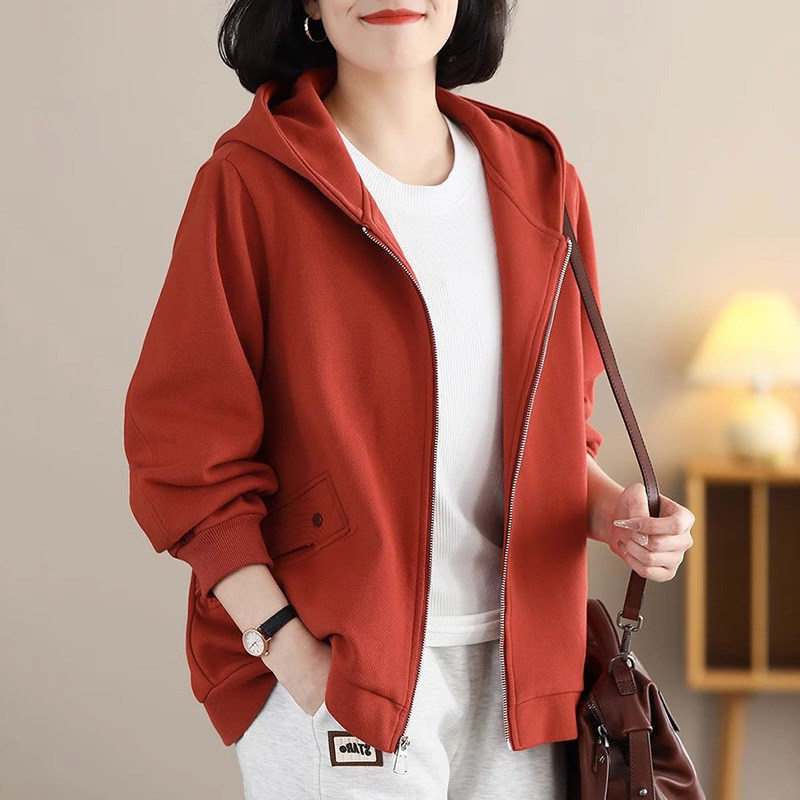 外套女春秋款2025新款百搭短款时尚宽松休闲洋气连帽开衫卫衣上衣