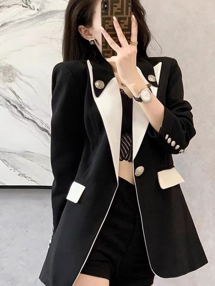 西装外套女2025新款春秋季高级感休闲气质时尚修身拼接小西服上衣