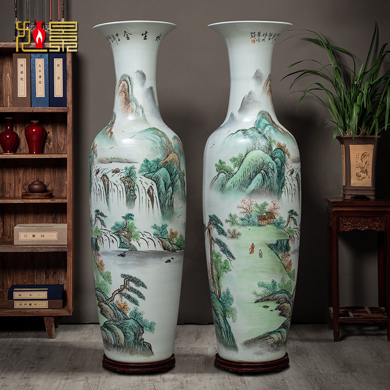景德镇陶瓷器落地大花瓶仿古客厅酒店电视柜摆件高瓷瓶中式特大号