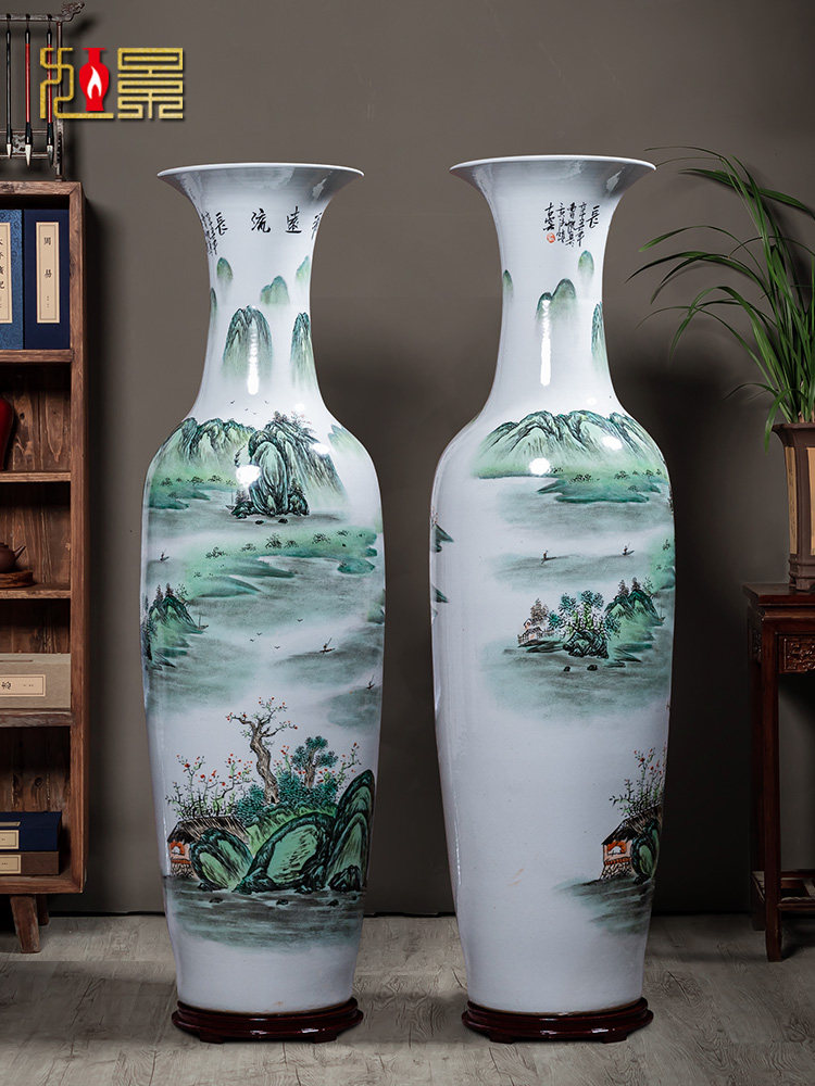 景德镇陶瓷器落地大花瓶手绘粉彩摆件客厅特大号公司乔迁开业送礼