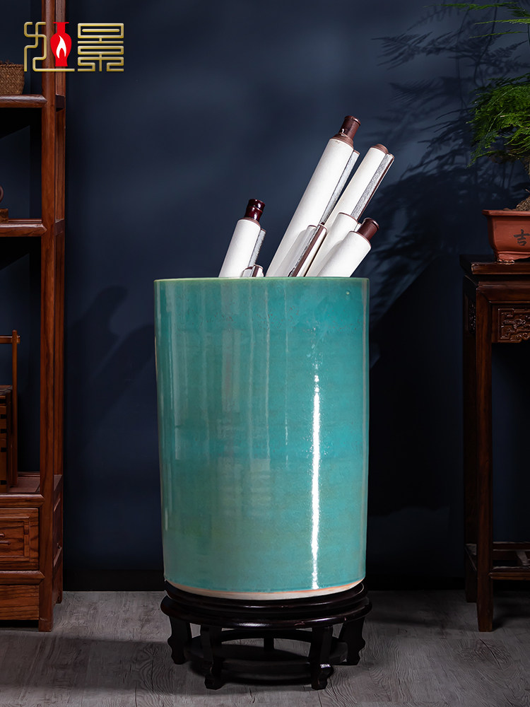 景德镇陶瓷器字画桶收纳缸客厅书房中式纯色花瓶落地书画缸卷轴缸