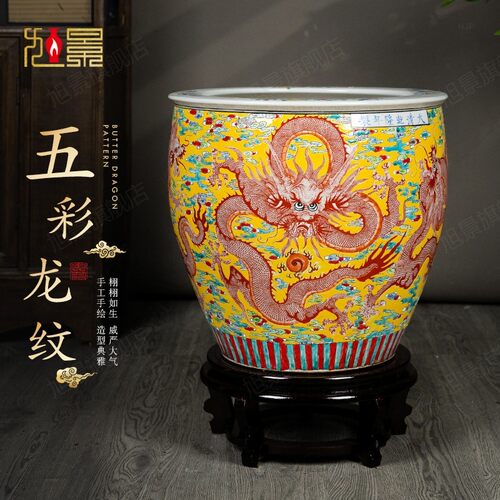 手绘仿古龙纹陶瓷书画缸