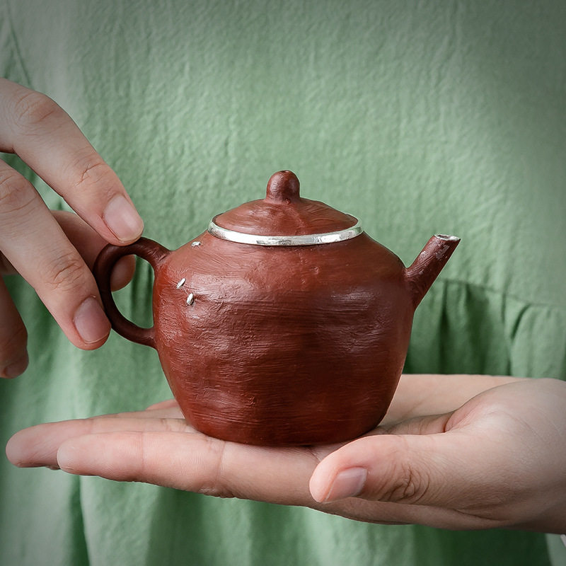 中式仿古手捏紫砂小品壶单壶景德镇锔钉纯手工泡茶壶小壶功夫茶具