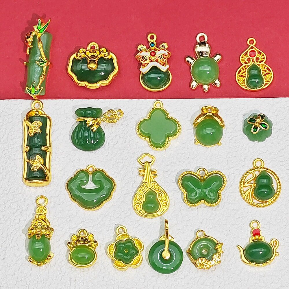 仿玉镶金吊坠彩色琉璃配件古风DIY手工串珠材料自制手链项链耳饰