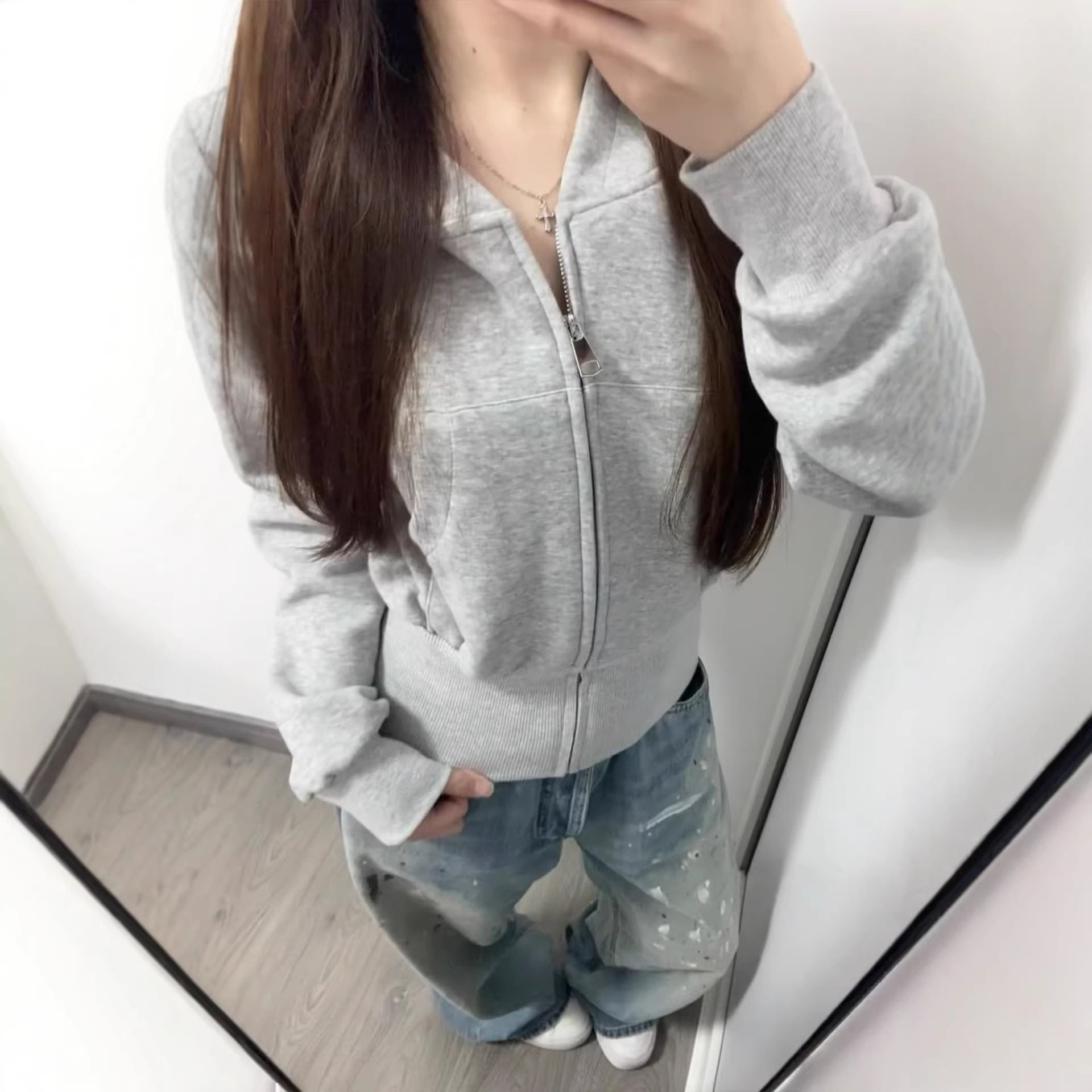 韩系拉链卫衣女2025新品小个子春秋冬季连帽开衫外套收腰上衣长袖