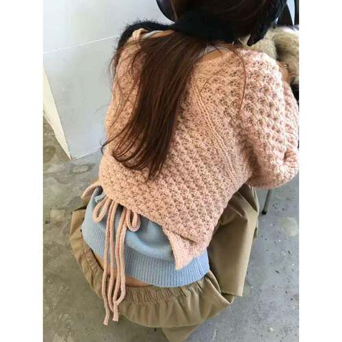 26慵早秋韩版复古懒纯色单排针织开女扣宽衫YSV松显瘦百搭毛衣外