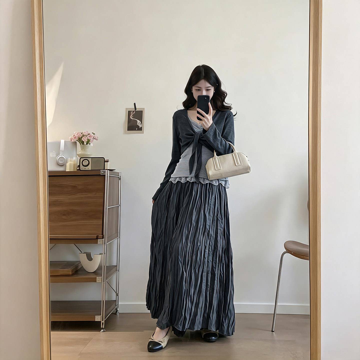 早秋系TGL纯欲慵懒风开衫蕾丝吊带瘦身半裙三件套显气韩质时尚套