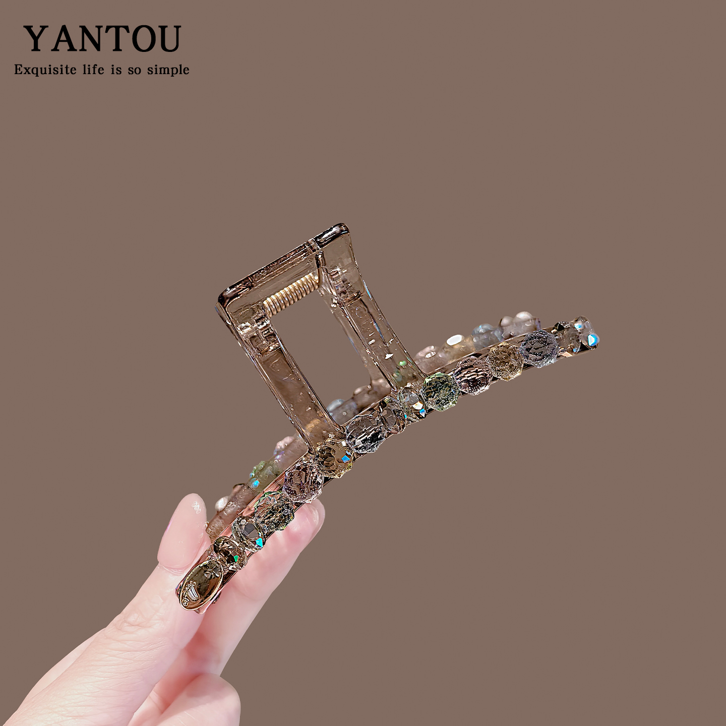 气质高级感彩色珍珠水钻鲨鱼夹简约大号抓夹时尚大号发夹发卡头饰