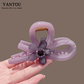 韩系淡紫花朵抓夹女高级感后脑勺中号发量少鲨鱼夹半扎发头饰发卡