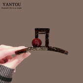 韩国ins复古显白安哥拉红球水钻抓夹轻便后脑勺鲨鱼夹发抓发夹子