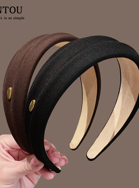 法式金标缎面宽边发箍女高颅顶头箍洗脸压发日常外戴气质百搭头饰