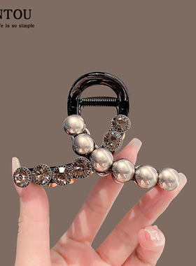 轻奢气质闪钻灰色鲨鱼夹精致简约抓夹后脑勺发抓优雅盘发头饰发卡