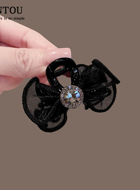 精致公主头网纱水钻发夹女2025新款高端小号抓夹半扎发马尾鲨鱼夹