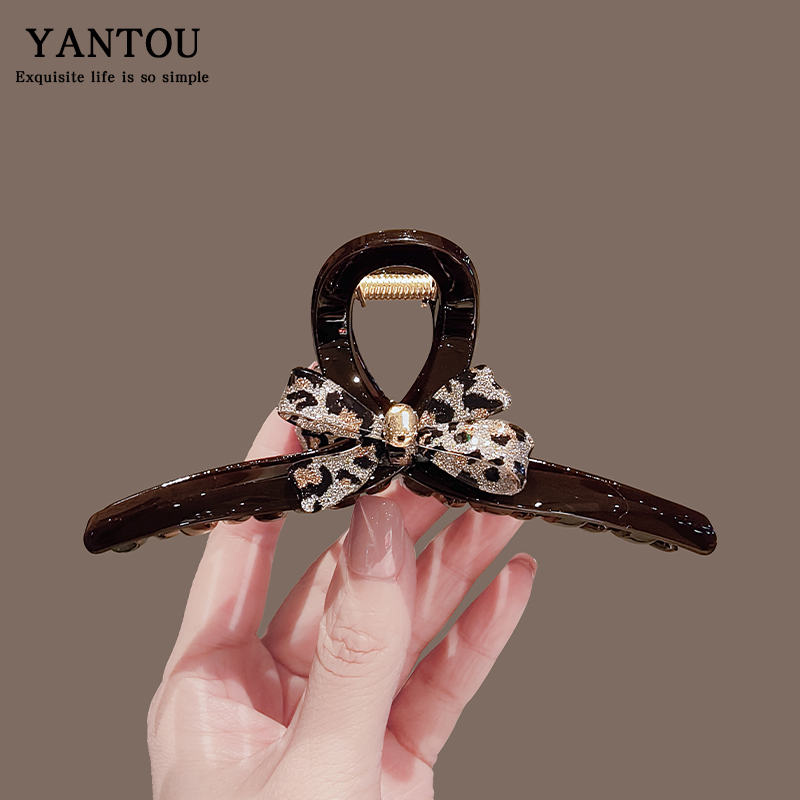 鲨鱼夹2025韩国发量多豹纹闪亮蝴蝶结抓夹精致优雅盘发发夹发饰女