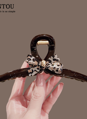 鲨鱼夹2025韩国发量多豹纹闪亮蝴蝶结抓夹精致优雅盘发发夹发饰女
