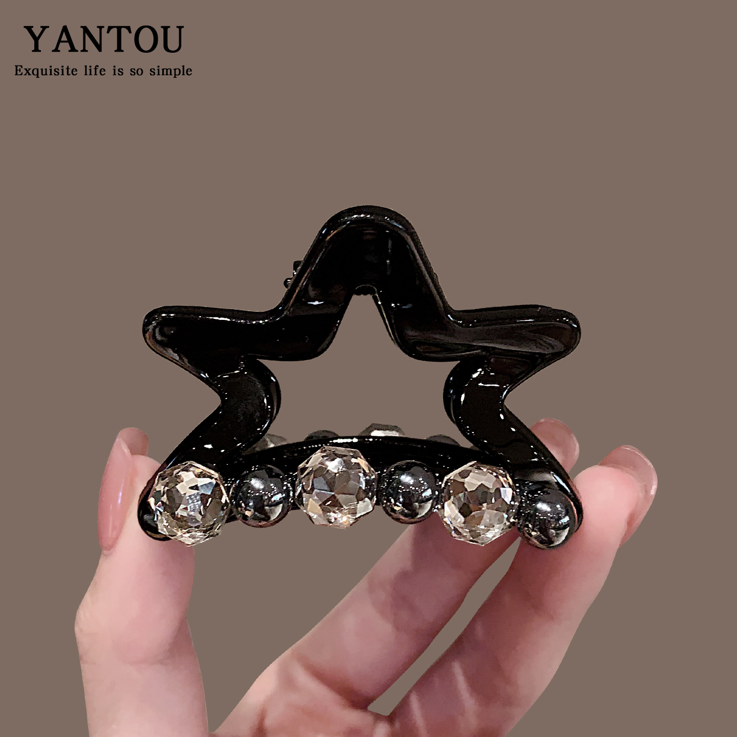 韩国时尚个性高级五角星水钻发抓中号珍珠简约半抓抓夹发夹鲨鱼夹