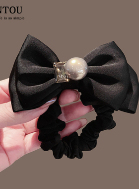 韩系立体黑色双层蝴蝶结方钻头绳高级感低丸子头发圈皮筋头饰发绳