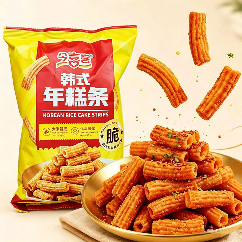 今喜客韩式年糕条泡菜味158g*3包居家办公室袋装膨化食品休闲零食