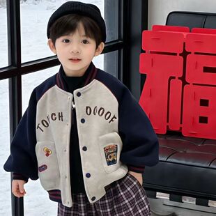 男童复古拼色棒球服外套春秋装儿童帅气时髦夹克上衣洋气